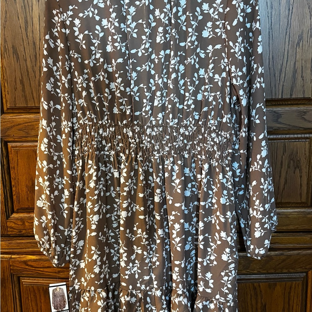 Steve Madden Brown Floral Long Sleeve Dress - Picture 4 of 6
